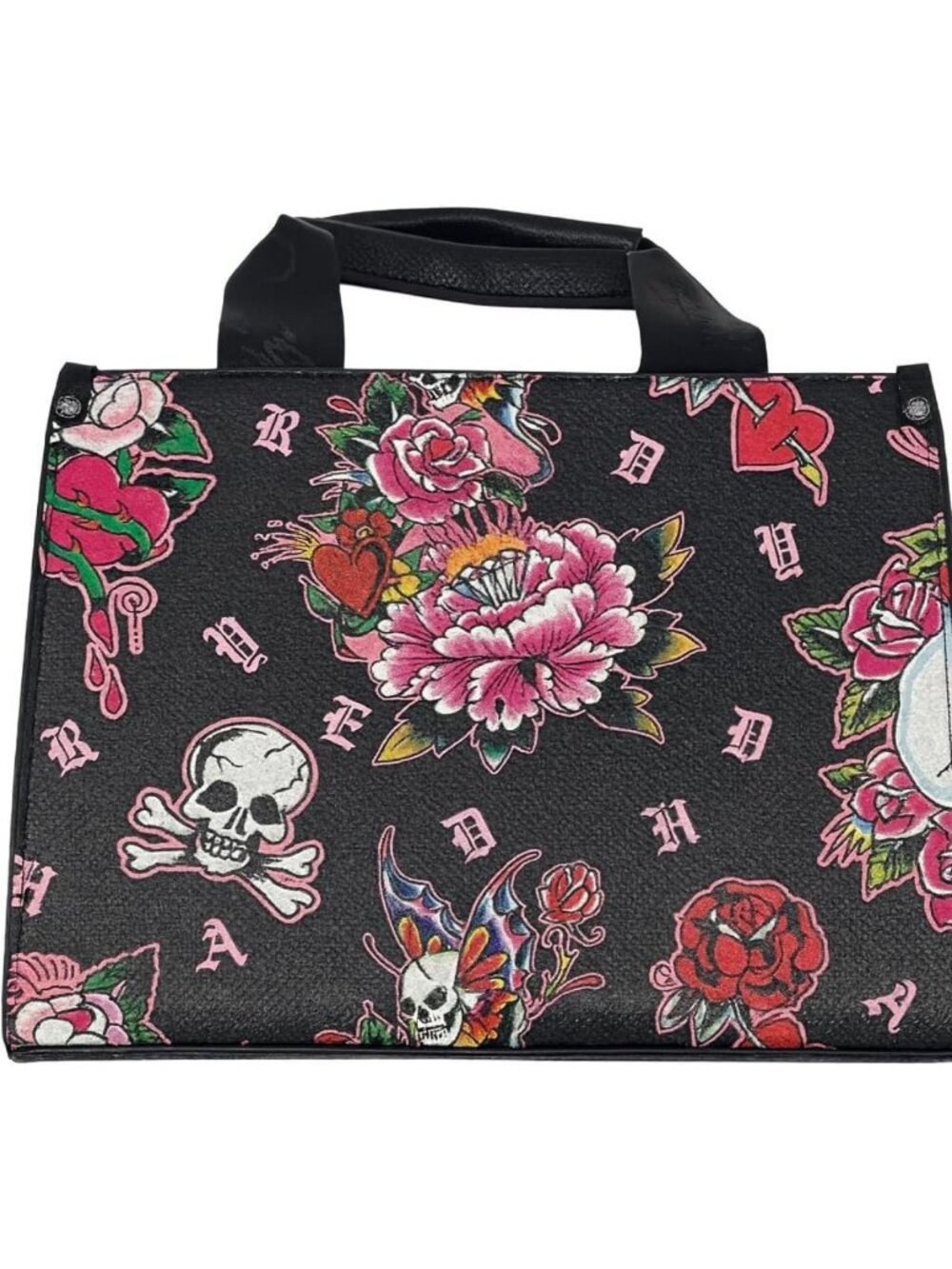 Floral Skull Graphic Crossbody Bag - Women's Tattoo Print Shoulder Bag with